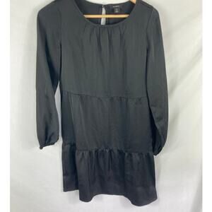 NWT Halogen Satin Tiered Long Sleeve Black Dress Size XXS